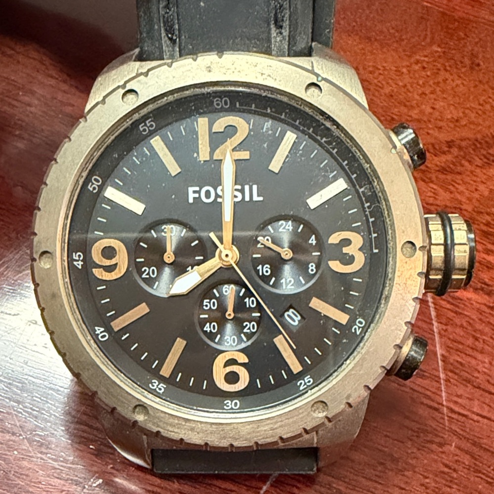 Fossil Men's Black and Gold Chronograph Watch